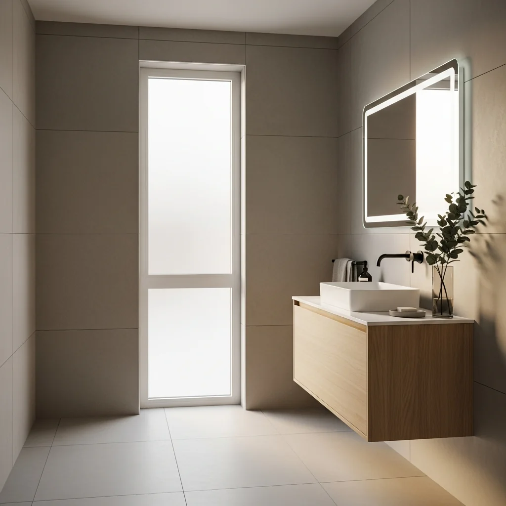 A finished modern bathroom interior representing the outcome of a well-specified wet-room substrate