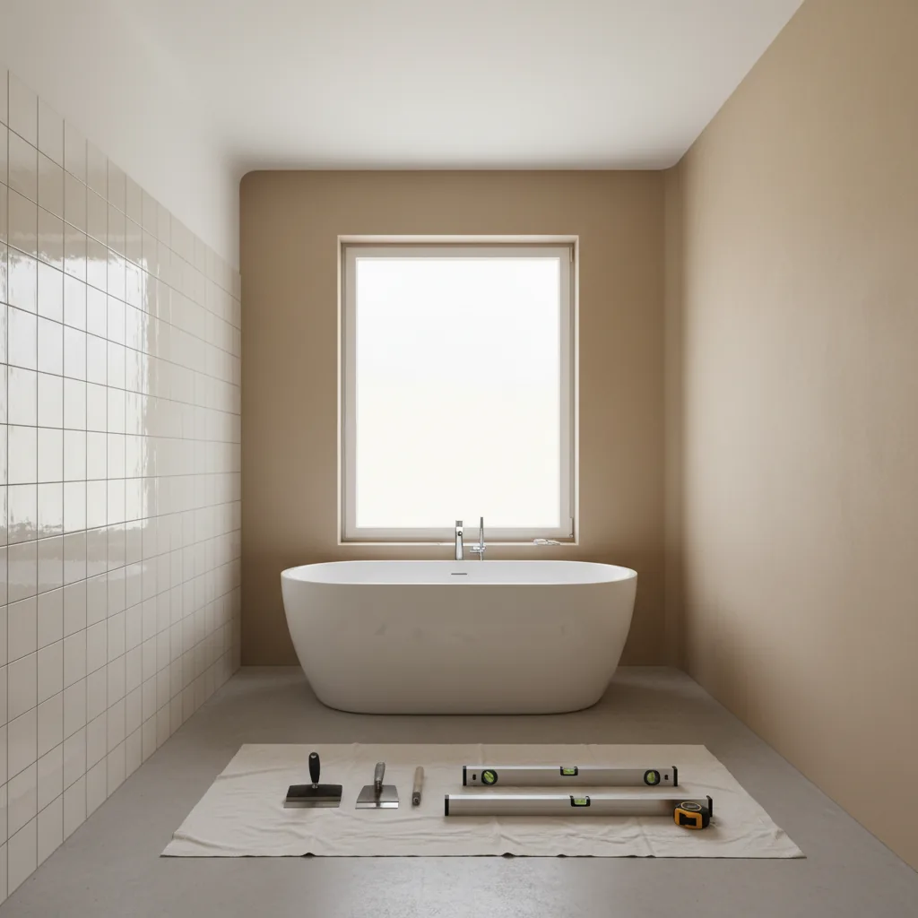 Bathroom renovation in progress with XPS tile backer boards being fitted over existing tile