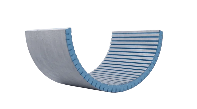 Flex Board bent with slits on the inside of the curve